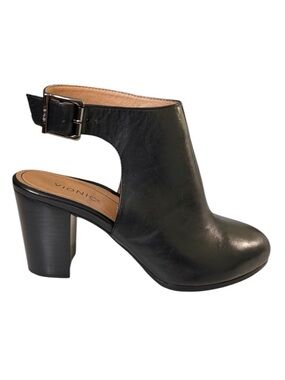 Vionic Lacey Ankle Boots Clogs Open Heel Black Leather Block Heels Size 9 Wide